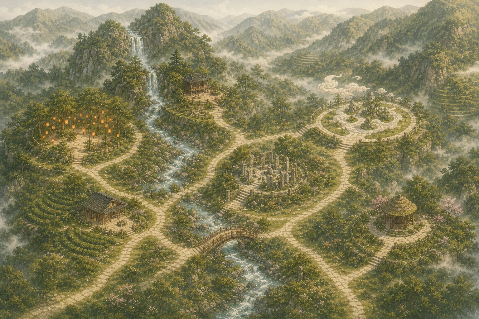 霧光山谷的地圖風景
